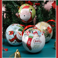 Boîte à bonbons en fer blanc de Noël de haute qualité avec impression personnalisée, boîte à chocolat en forme de boule avec ruban