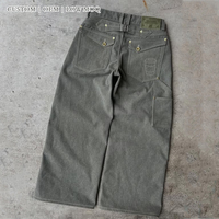 Jeans en denim vintage personnalisés à plusieurs boutons, ourlet brut, coupe droite, délavés, style streetwear pour hommes, OEM, faible MOQ, vente en gros