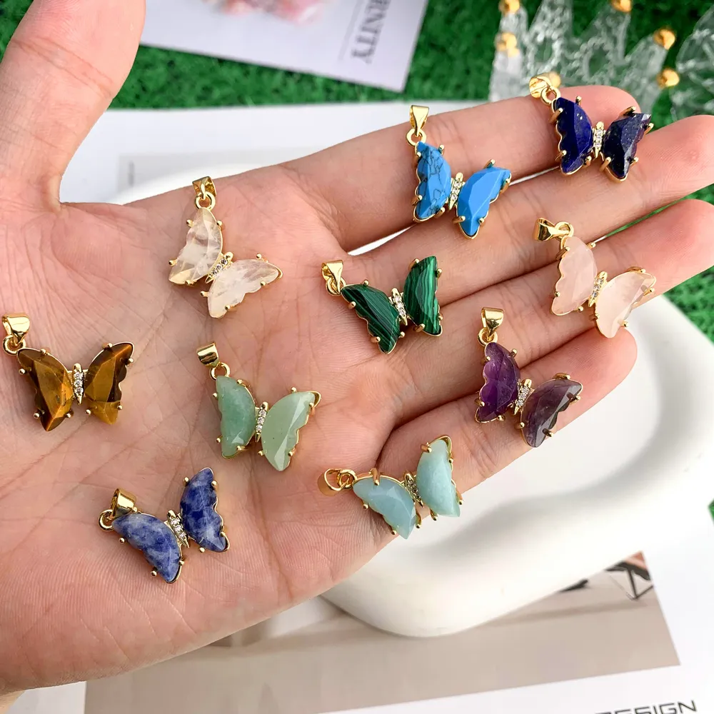 Бабочка «DIY» красочные маленькие подвески кулон для браслета ожерелье ювелирные изделия из натуральных драгоценных камней