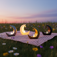 Lanterne LED en forme de lune pour le Ramadan, artisanat doré musulman Eid Mubarak, décoration de table pour fête, ornements en plastique Elonna