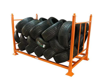 Étagère de rangement pour pneus de camion pliable et empilable en acier robuste à plusieurs niveaux, revêtement en poudre électrostatique anti-corrosion