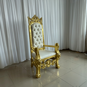 FSDKX chaise de trône de roi en cuir d'or de mariage de prix usine avec l'accoudoir pour la mariée et le marié - Product Image 5