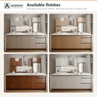 Meuble de cuisine en mélamine sur mesure, aménagement contemporain avec îlot, livraison en kit, boîtes en panneaux de mélamine et rangement coulissant
