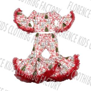 DH OEM Customizable Fluffy Bell Bottom <strong>Outfit</strong> for Toddler <strong>Girls</strong> <strong>Christmas</strong> Fashionable Santa Clothing Sets Cartoon Pattern New - Product Image 1