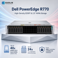 Serveur Rack Dell PowerEdge R770 2U, double processeur Xeon 6, 32 emplacements DDR5, PCIe Gen5, faible latence, serveur de développement et de test d'ingénierie