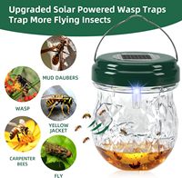 Pièges à guêpes solaires d'extérieur suspendus pour l'été, lot de 4, réutilisables, pour guêpes jaunes, abeilles, frelons, mouches, avec lumière LED, étanches IP65, pour la terrasse en automne