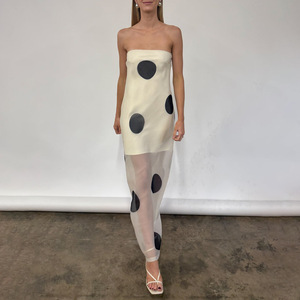 Elegant Slim Fit Backless <b>Spaghetti</b> <b>Strap</b> Long Dress With Polka Dot Translucent Fabric For Women Evening Wear - Product Image 2