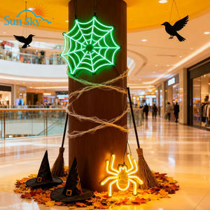 Venta caliente Feliz Halloween Spiderweb Neon Sign LED Light Wall Decor con diseño de tela de araña - Product Image 5