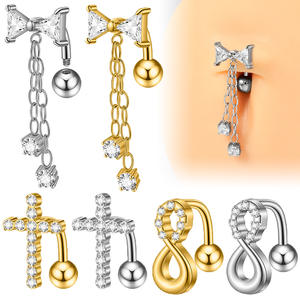 จิวสะดือรูปผีเสื้อ <span class=keywords><strong>8</strong></span> แฉก สแตนเลส Gaby ประดับเพชรซิคอน ชุบเคลือบอย่างดี พร้อมเกลียวภายนอก - Product Image 1