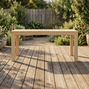 Table à manger rectangulaire en teck massif, durable et stable, avec plateau à lattes et pieds en bois, ensemble de meubles de salle à manger modernes pour maison et villa - Product Image 6