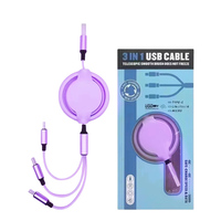 Câble de données USB personnalisé 3 en 1, tête de chargeur multiple, câble de données 3 en 1, télescopique rétractable, câble de charge rapide USB 3A