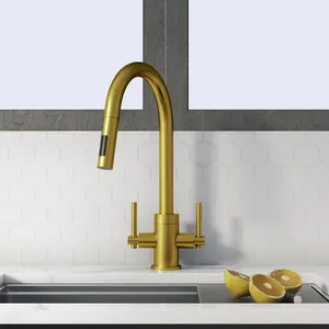 Manufacturer CUPC Kitchen Brass Cold Hot Water Dual Handle Brushed Gold Faucet