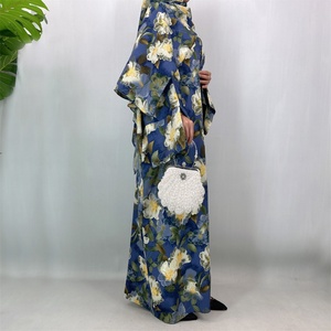 Modest Luxury Bright Color Floral Printed Open Abaya <b>Cardigan</b> with a Matching Hijab Flowing Silhouette 1475# - Product Image 2