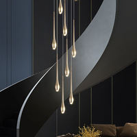 Grand lustre personnalisé en cristal au design minimaliste avec chaîne, idéal pour hôtels, maisons, escaliers et villas à plafonds hauts