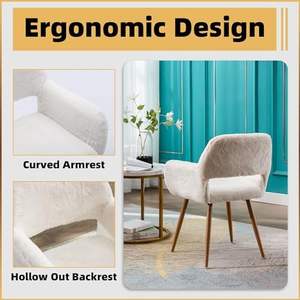 <span class=keywords><strong>Fauteuil</strong></span> de bureau moderne en fausse <span class=keywords><strong>fourrure</strong></span> <span class=keywords><strong>blanche</strong></span> avec cadre en bois, pieds en métal robustes et dossier creux confortable - Product Image 5