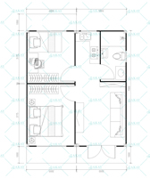 Maison préfabriquée modulaire à ossature plate de 2 chambres, 20 pieds x 40 pieds, construction rapide, avec toilettes, salle de bain et cuisine