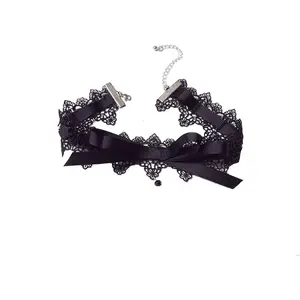 Sevimli beyaz siyah dantel kelebek ilmek klavikula zincir kolye kadınlar için kristal çan kolye gerdanlık kolye moda takı