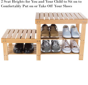 Zapatero de bambú con 2 capas de arreglo de asiento de madera y taburete de almacenamiento de zapatos - Product Image 3