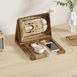 Wooden Reading <b>Stand</b> With Cup Holder Phone <b>Tablet</b> <b>Stand</b> Desk Storage Rack <b>For</b> Books And Office Use - Product Image 1