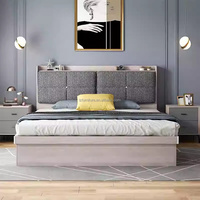 Ensembles de meubles de chambre modernes et économiques : lit de rangement avec tables de chevet, armoire coulissante et coiffeuse pour appartement studio