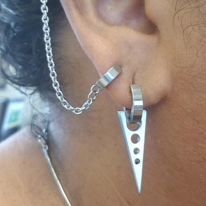 Boucles d'oreilles pendantes punk en acier inoxydable pour hommes et femmes, boucles d'oreilles créoles non-percées, bijoux hip-hop gothiques, cadeaux - Product Image 1