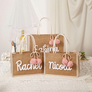 Personalisierte Brautjungfern-Jute-Geschenktasche Rechteckige Form mit Seil und Stickerei für Einkäufe - Product Image 2