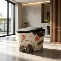 WC intelligent monobloc artistique avec motif de peinture au lotus à l'encre de Chine, WC automatique intelligent pour les nouveaux maisons et hôtels chinois