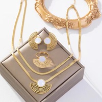 Kalung liontin kupu-kupu emas 18k berlapis baja tahan karat antik Set Anting cincin buku jari perhiasan mewah anak perempuan