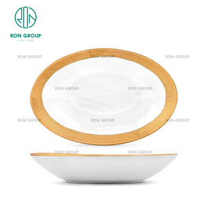 Hiện Đại Hoàng Gia Hình Bầu Dục Vàng <span class=keywords><strong>Melamine</strong></span> Sứ Bộ Đồ Ăn 9 Inch Dịch Vụ Thực Phẩm Món Ăn Tấm Cho Khách Sạn Nhà Hàng Bữa Ăn Tối Dao Kéo - Product Image 5