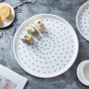<b>Round</b> <b>Serving</b> <b>Tray</b> With Gray Dots Plastic Plate For Hotel Coffee Tea Snacks 12 Inch - Product Image 1