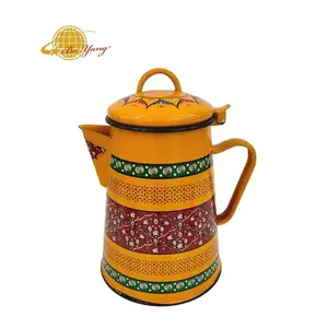 博阳新品搪瓷水壶定制花卉设计高容量橙茶水壶手柄壶