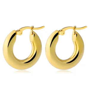Factory direct wholesale 18k gold plated 5mm hypoallergenic cute chunky stainless steel thick huggie hoop earrings for men women