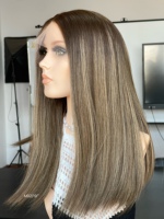 Perruque SHY Sheitel Lace Front en Cheveux Humains Remy, Longueur Moyenne, Style Longueur Épaule, Fabricant