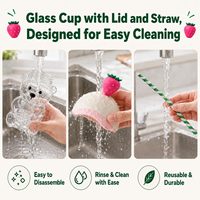 Gobelet en verre transparent 20oz motif ours mignon avec couvercle chapeau et paille pour café, jus, boissons froides, cadeau, fête