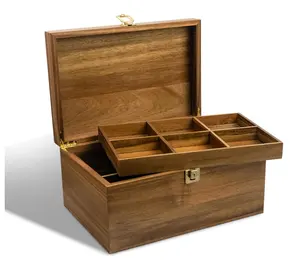 FSC BSCI Locking Wooden Keepsake Box With Adjustable Tray And Divider Wedding Keepsake Storage Stash Gift Box