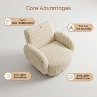 Fauteuil pivotant à 360°, moderne, en tissu texturé crème effet popcorn, capitonné, confortable, fauteuil d'appoint, montage facile pour salon