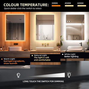 <span class=keywords><strong>Miroir</strong></span> <span class=keywords><strong>de</strong></span> salle <span class=keywords><strong>de</strong></span> bain LED rectangulaire large KIDOIR, double éclairage, anti-buée, tactile, à intensité variable, mural, pour hôtel, vente en gros Chine - Product Image 2