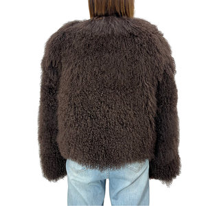 Top Bán Chất Lượng Tốt Đầy Đủ Pelt V Cổ Ngắn Phụ Nữ Bất Mông Cổ Cừu Áo Khoác Lông Thú Tây Tạng Cừu Áo Khoác Lông Thú - Product Image 3