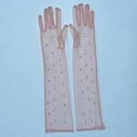 Gants de cérémonie en tulle transparent ornés de perles faits à la main, pour robes de soirée, de mariage, à épaules dénudées, longs et décoratifs pour mariée