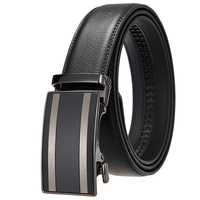 LY36-25629-1 Herren Doppelter Silberstreifen Automatikgürtel 2-Lagiger Rindsleder-Ratschengürtel