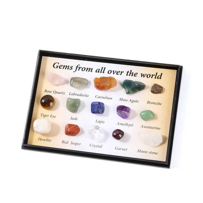 15 Polished Rolling Stone Specimens Boxed Crystal Jade Semi-Precious Stones Collection Popular Science Ornaments Wholesale
