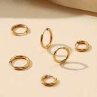Anting Hoop Huggie Minimalis Trendy Lapis Emas Stainless Steel Grosir Set Multi Ukuran Wanita Sehari-hari Buatan Cina