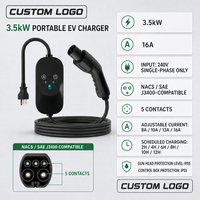 Smart NACS untuk Pengisi Daya EV Portabel 3.5kW 16A yang Dapat Disesuaikan Bersertifikasi CE ROHS Level 2 Mode 2 NEMA 14-50 Layar Timer 5m/7.6m/10m