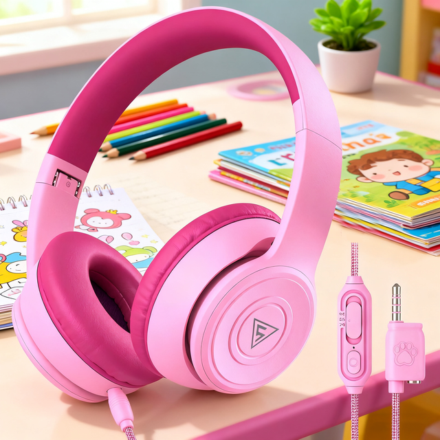 DOQAUS Cute Wired Kid Headset with Microphone Foldable Headphones for Study Use Volume Limited Headphones Girl and Boy Gifts