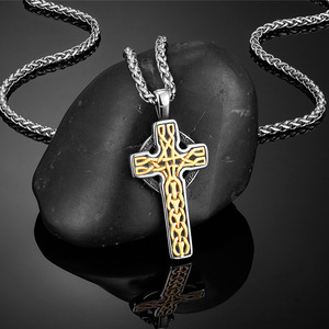 Collar con Cruz Celta de Acero Inoxidable, Dos Tonos, Dorado y Plateado, Colgante para Hombre, Cadena de 60 cm, Joyería de Regalo - Product Image 1