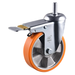 VIMA 75mm 100mm 125mm Orange PU Aluminium Lenkrolle vom Hersteller für Einkaufswagen, Schwerlast-Drehrolle mit Bremse - Product Image 6