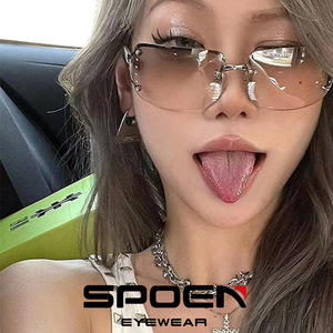 <b>Square</b> Rimless <b>Sunglasses</b> Mirror Lenses UV400 Y2K Style Women Accessories - Product Image 4