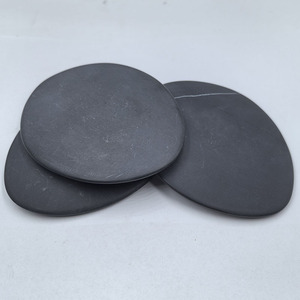 Pierre noire ovale aplatie, fabriquée à la machine, 108x89x11.8mm, avec motif lune et étoile, pour usage décoratif - Product Image 2