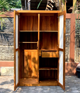 Armoire moderne en bois massif avec portes, placard de rangement sur pied pour chambre et entrée - Product Image 5
