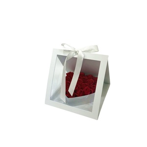 Custom Foldable Triangle <b>Gift</b> <b>Box</b> to Put Flowers with Handle Folded <b>clear</b> Paper <b>Box</b> <b>Gift</b> Packaging with Ribbon for Wedding - Product Image 6
